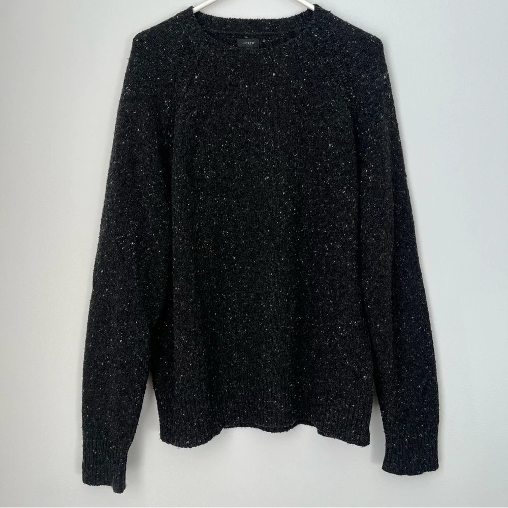 J. Crew Dark Grey Speckled Wool-Blend Crew Neck Sweater Size M
